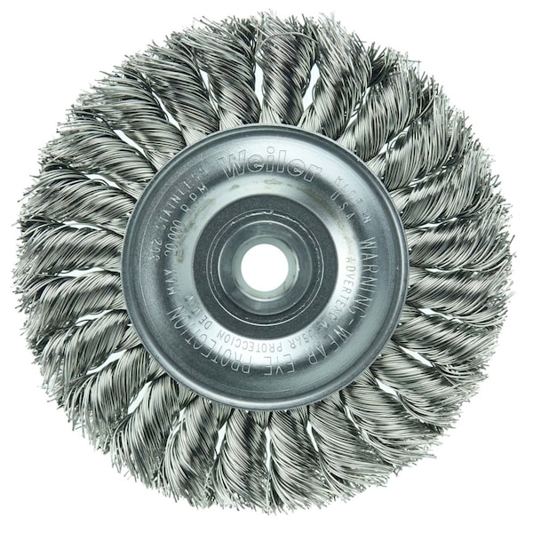 Weiler 4" Standard Twist Knot Wire Wheel, .020" Fill, 1/2"-3/8" Arbor Hole 8314 - main